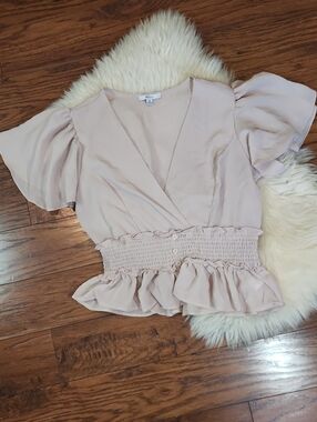 Blashe Vneck Flutter Sleeve Blush Blouse